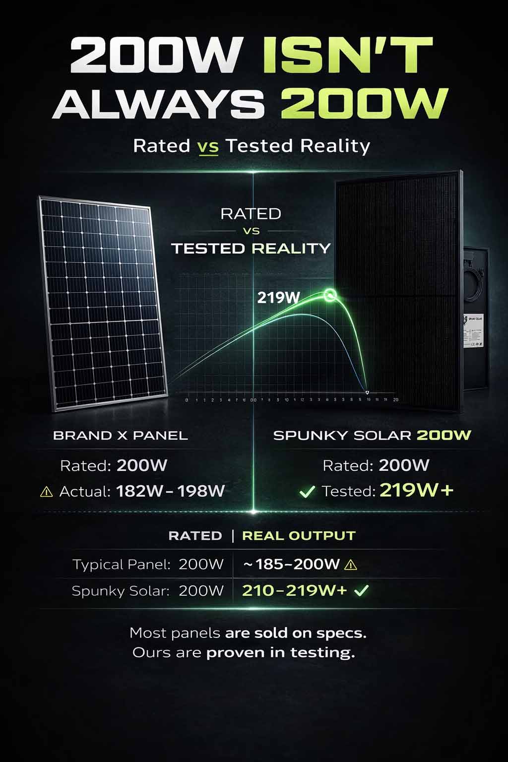 200W Isn’t Always 200W — Spunky Solar vs Generic panels tested reality comparison